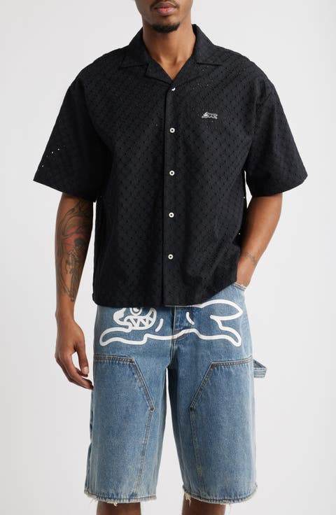 Mega Crop Cotton Pointelle Camp Shirt