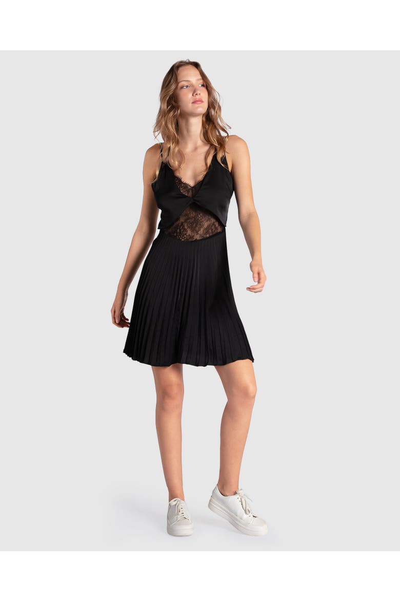 Feel It Still Lace Trim Mini Dress, Alternate, color, Black