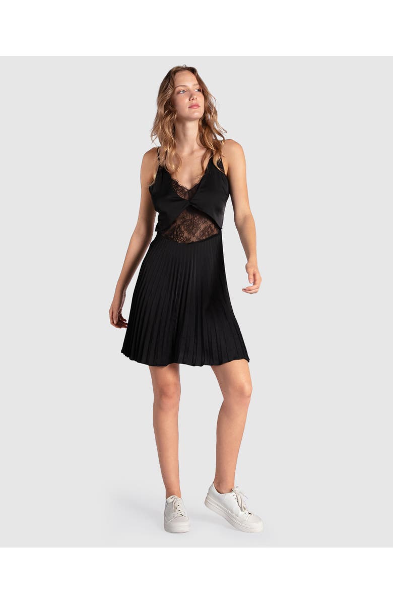 Belle & Bloom Feel It Still Lace Trim Mini Dress, Alternate, color, Black