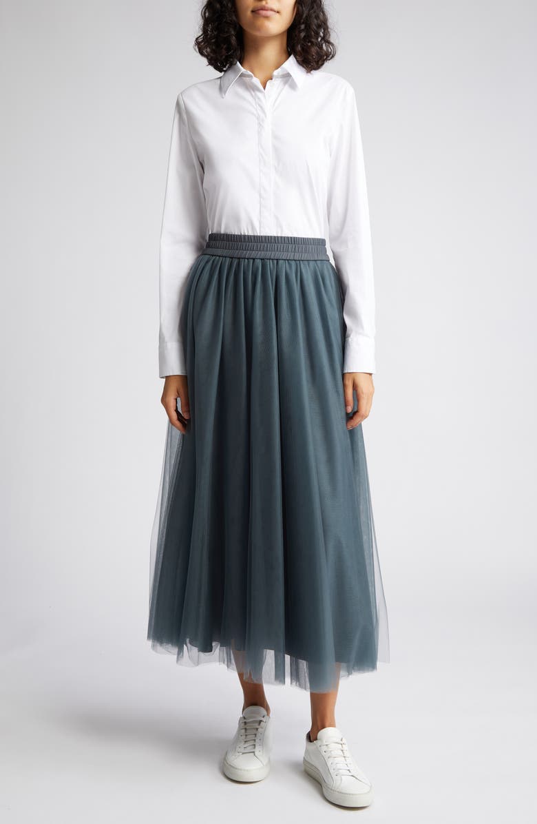 Fabiana Filippi Pleated Tulle Midi Skirt, Alternate, color, 