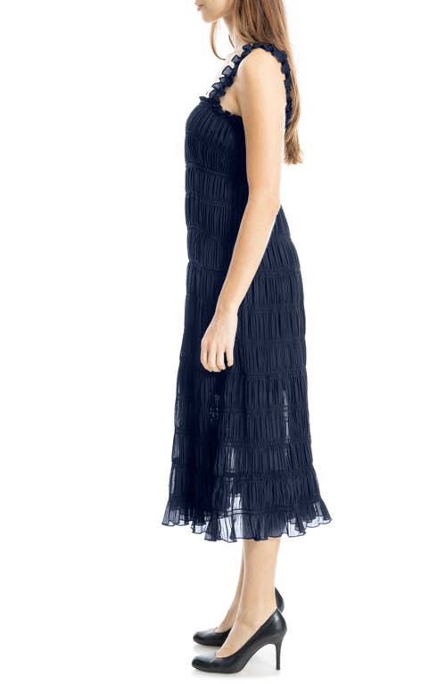 Max Studio Ruffle Shirred Georgette Midi Dress In Blue