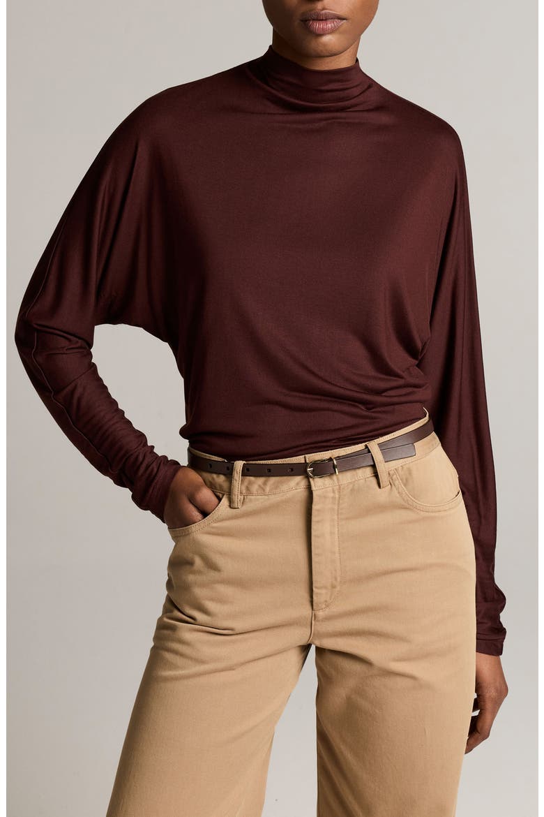 Dolman Sleeve Draped Funnel Neck Top, Main, color, CHERRYWOOD