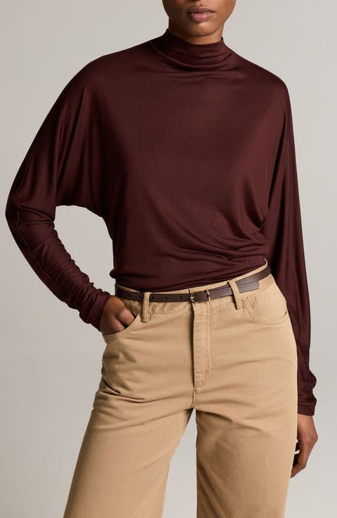 Dolman Sleeve Draped Funnel Neck Top