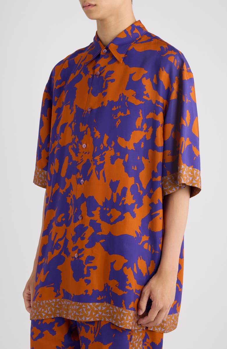 Dries Van Noten Cassidy Short Sleeve Button-Up Shirt, Alternate, color, Orange