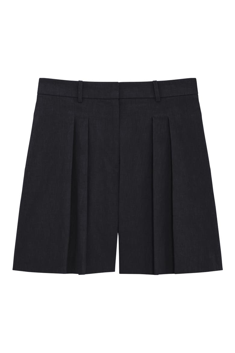 Pleated Linen Blend Shorts, Alternate, color, BLACK