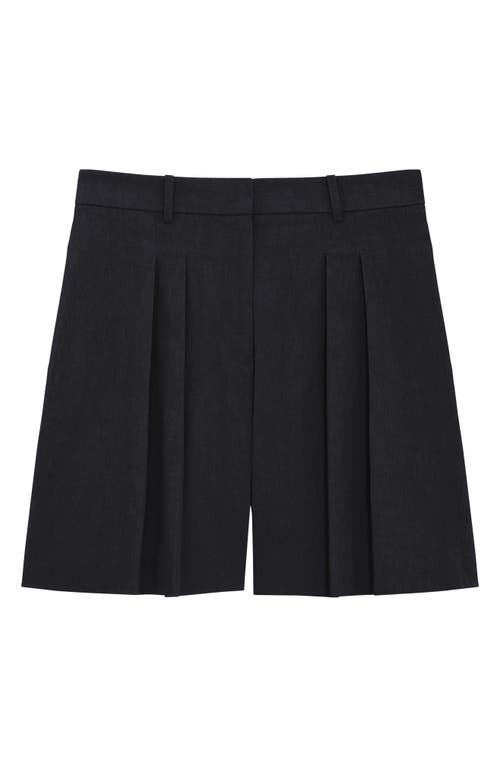Theory Pleated Crunch Linen Shorts In Black