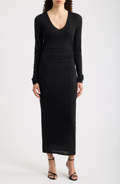 Side Ruched Long Sleeve Maxi Dress