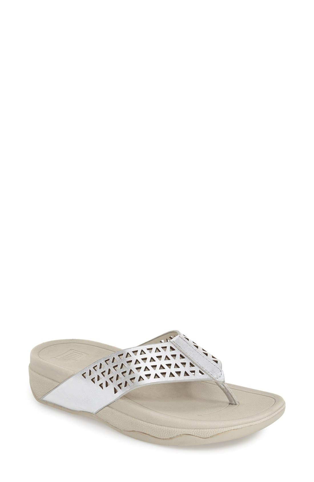 FitFlop™ Lattice Surfa Sandal, Main, color, SILVER LEATHER