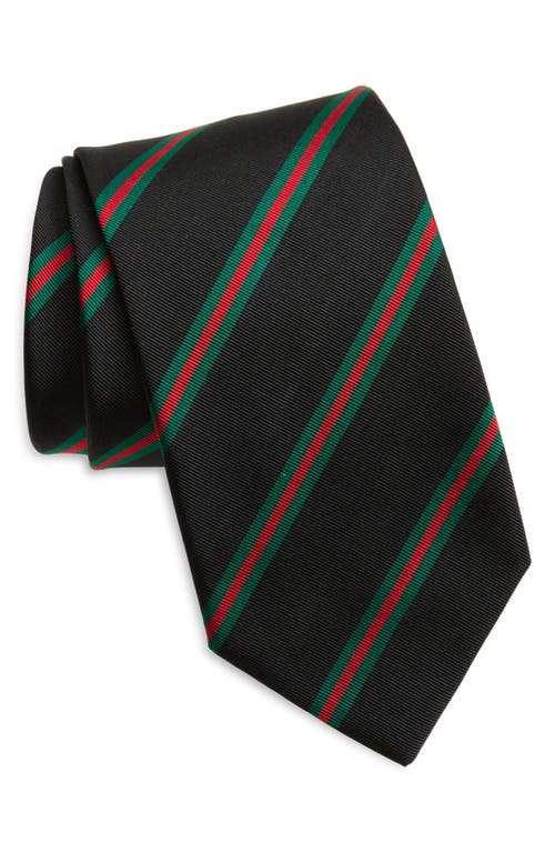 Drake's Sandwich Stripe Silk & Cotton Mogador Tie In Black Green Red