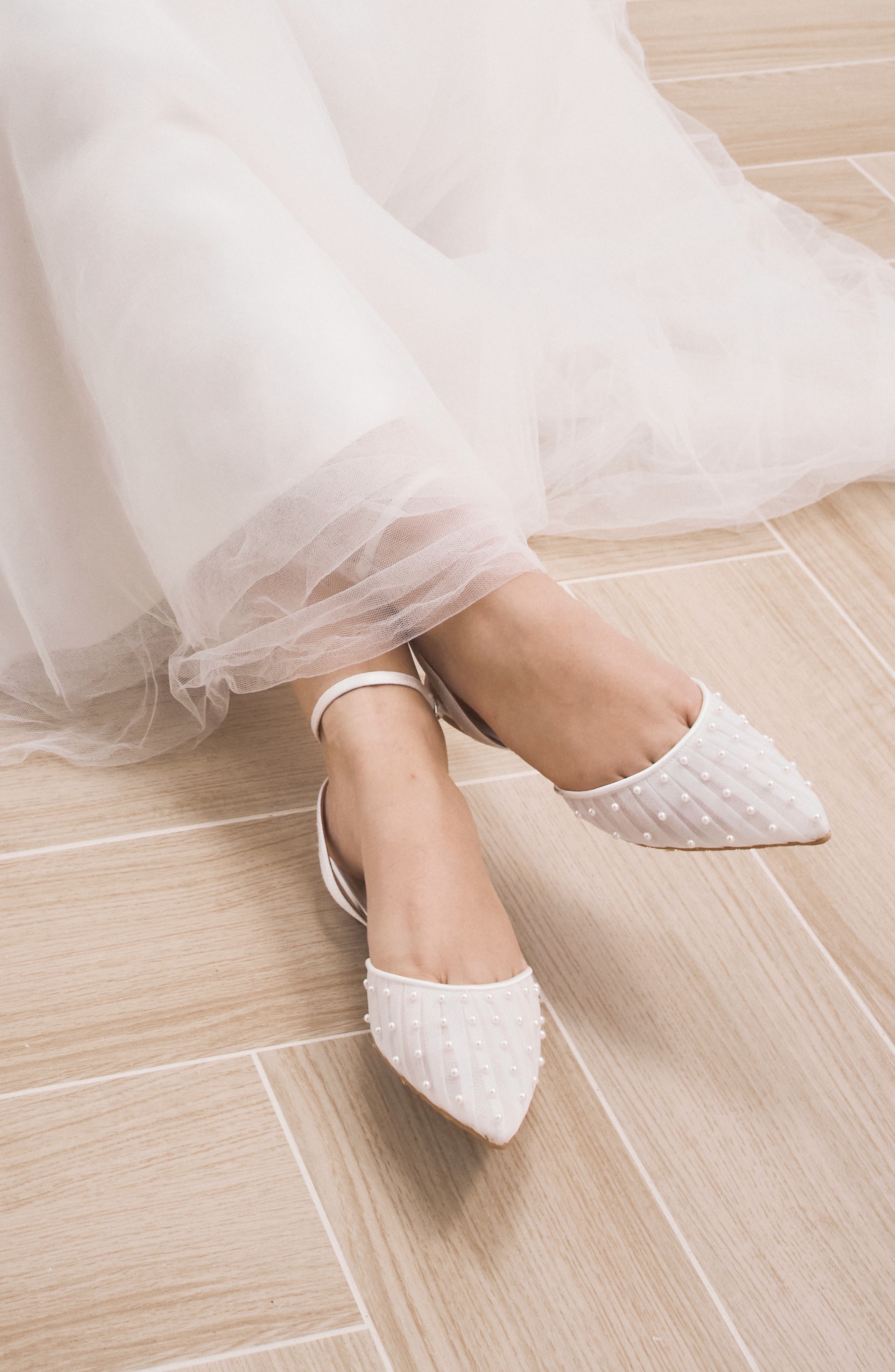 HARLO Australia Chanel Pearl - Tulle Bridal Flats with Handsewn Pearls, Alternate, color, Soft White Satin