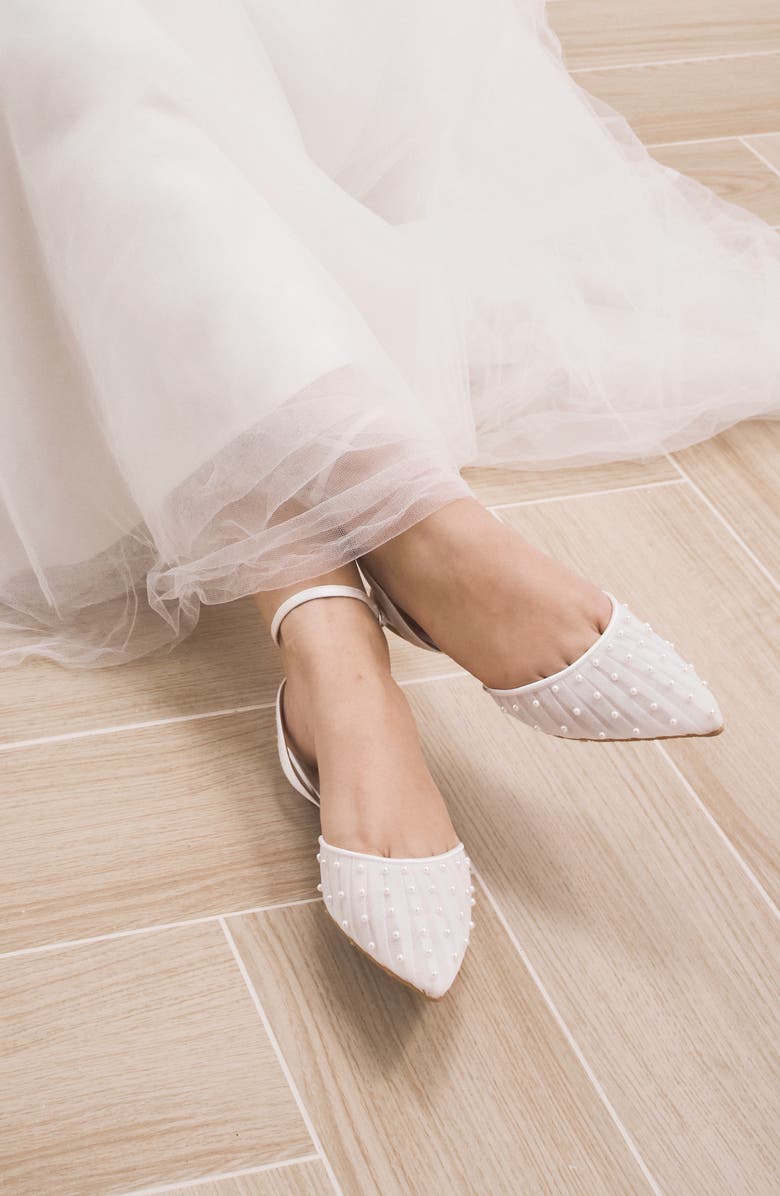 HARLO Australia Chanel Pearl - Tulle Bridal Flats with Handsewn Pearls, Alternate, color, Soft White Satin