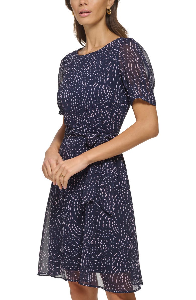 DKNY Puff Sleeve Chiffon Fit & Flare Dress, Alternate, color,