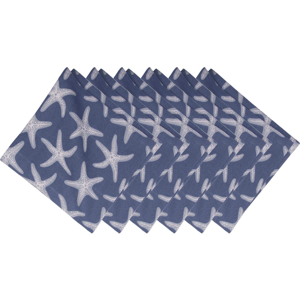 C & F Home C&f Home Calming Seas Starfish Reversible Hemstitch Napkins Set Of 6 In Blue