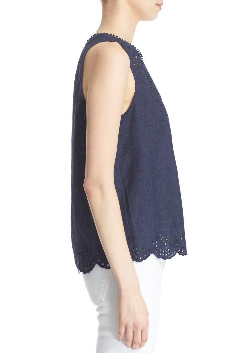 'Encycllia' Sleeveless Linen Eyelet Top, Alternate, color, DARK INDIGO