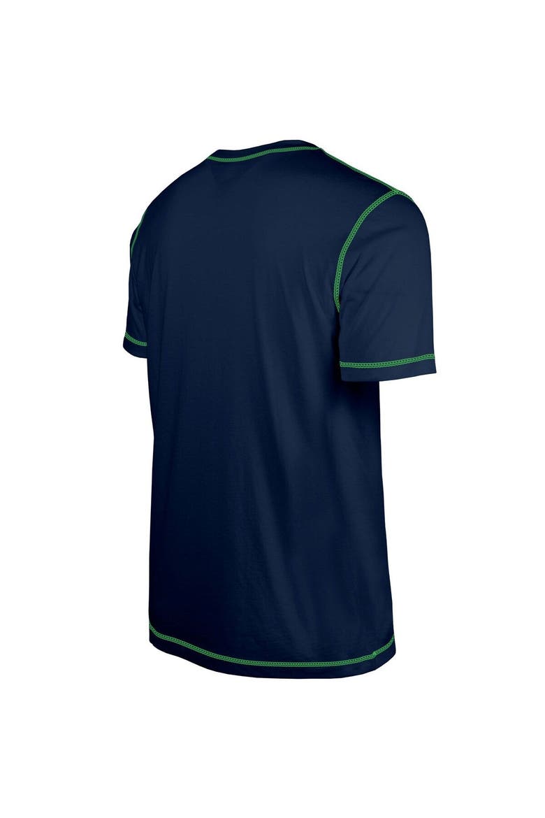 Men's New Era College Navy Seattle Seahawks Third Down Puff Print T-Shirt, Alternate, color, Blue