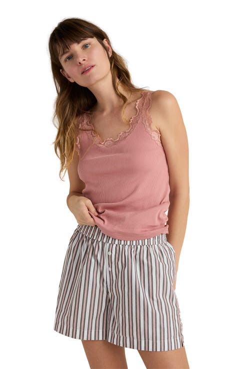 Organic Cotton Rib Knit Lace Tank