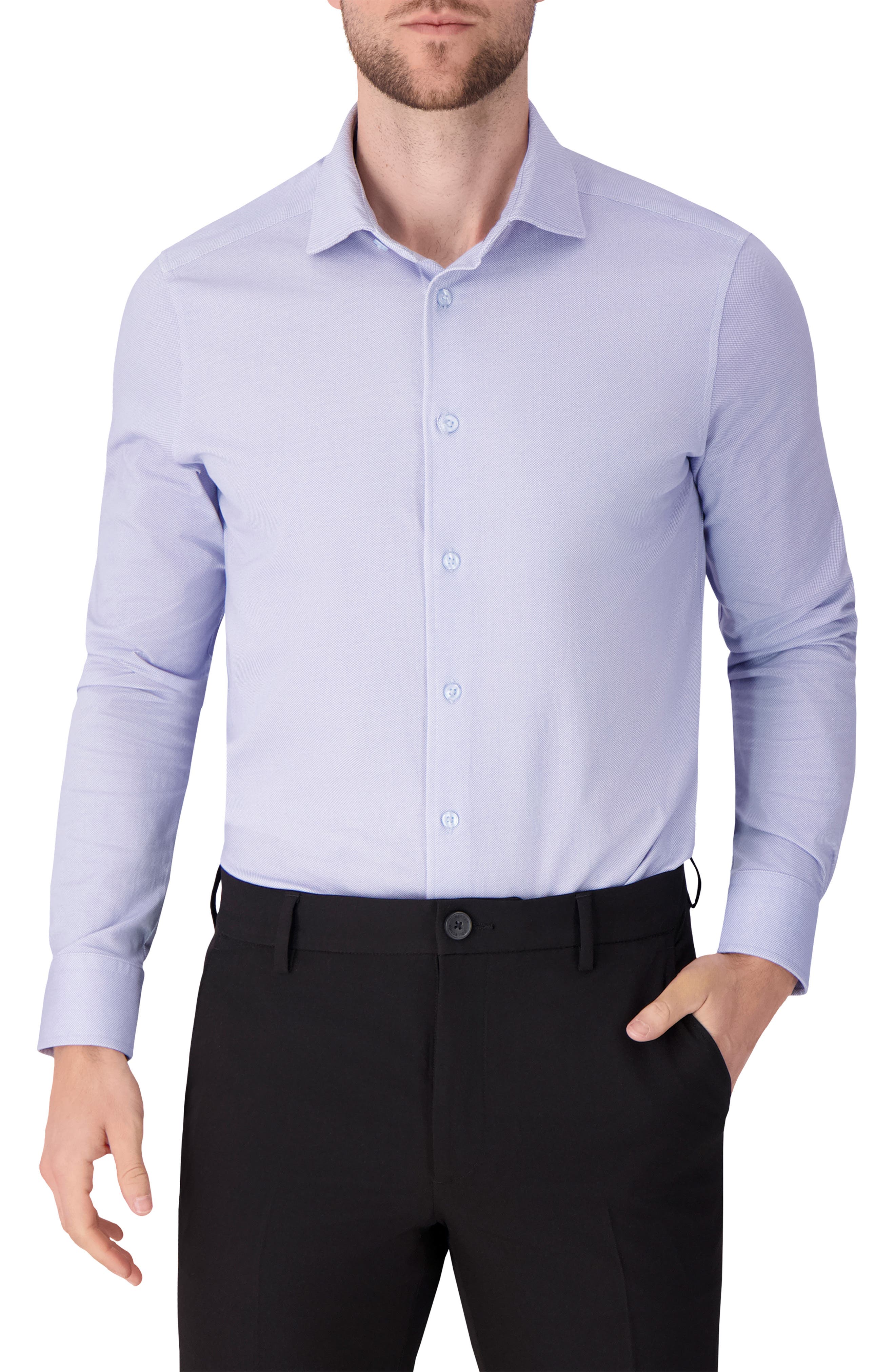 Victor Emmanuel Regular Fit Pin Dot Knit Cotton Dress Shirt in Light Blue 