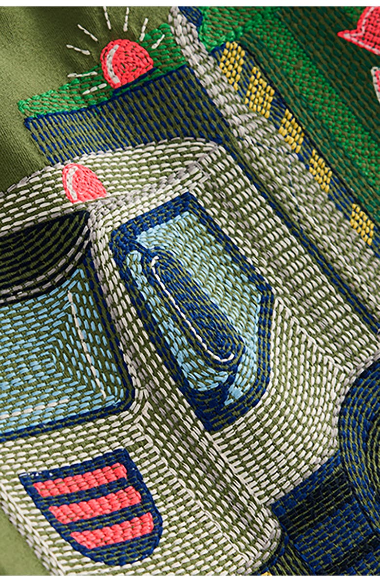 Mini Boden Kids' Embroidered Recycling Truck Cotton T-Shirt, Alternate, color, Safari Green Recycling Truck