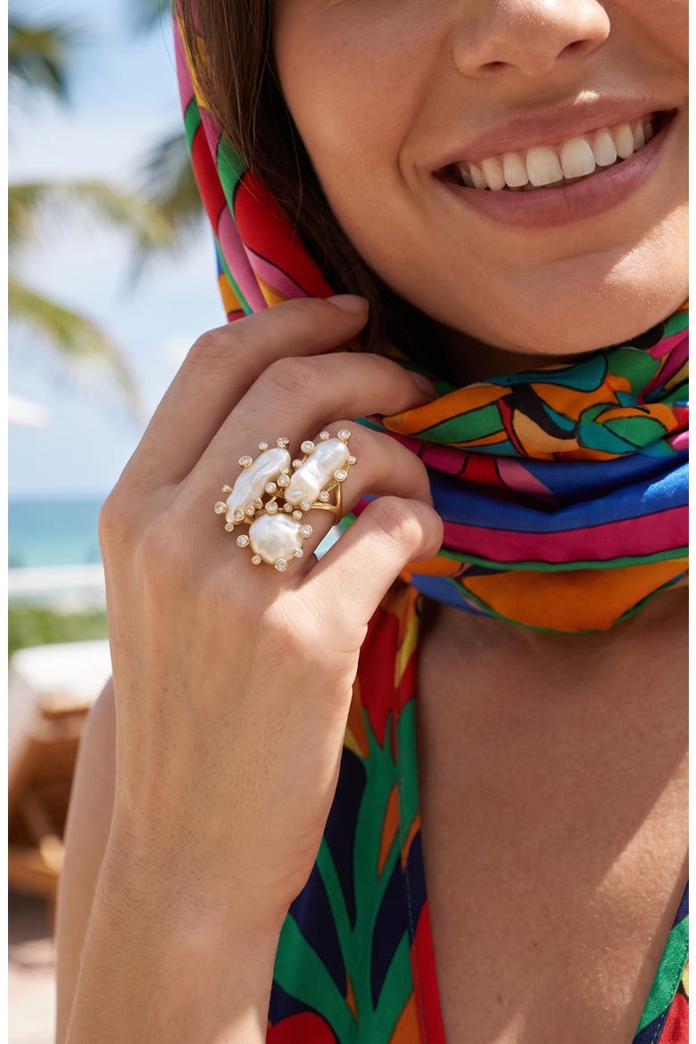 Luciene Freshwater Pearl Cluster Ring, Alternate, color, GOLD