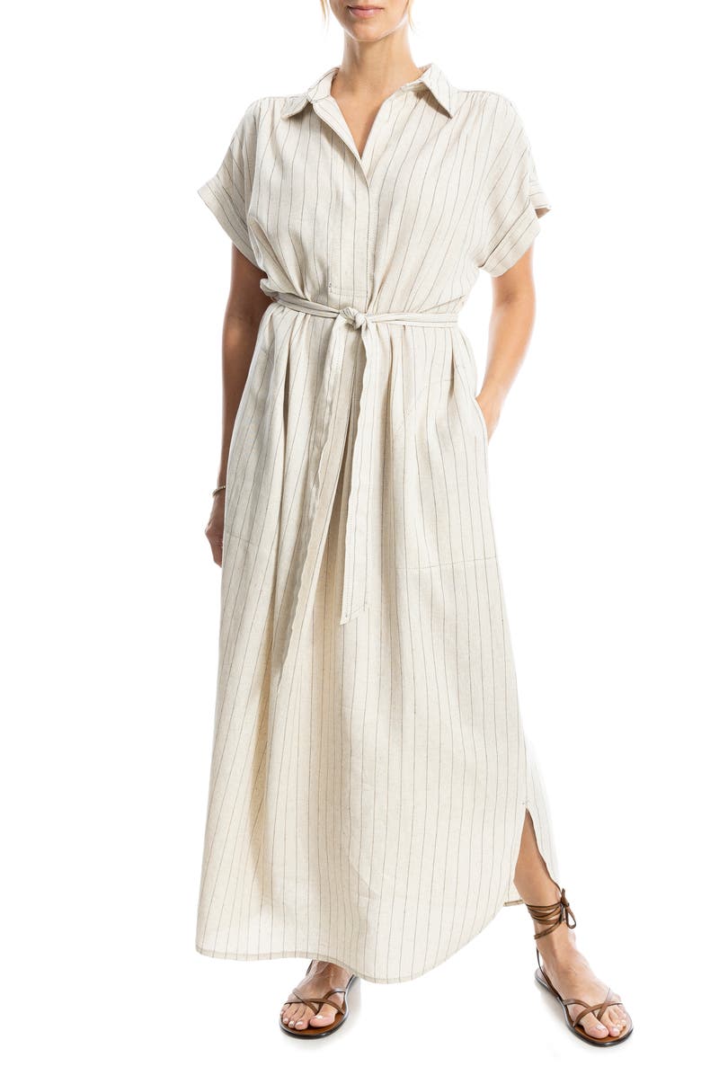 MAX STUDIO Hidden-Button Placket Maxi Shirtdress, Main, color, Natural/ Black