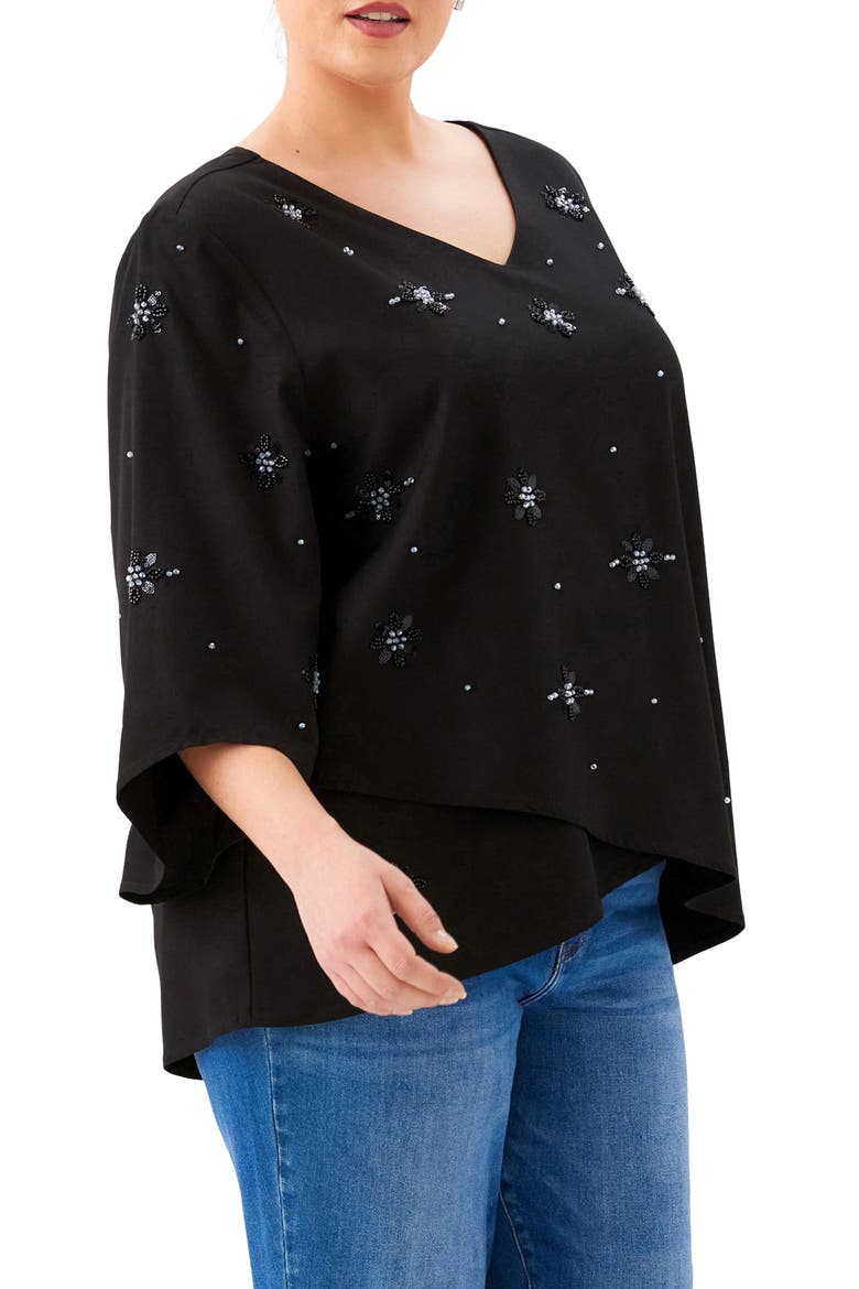 Embellished Asymmetric Hem Top, Alternate, color, BLACK