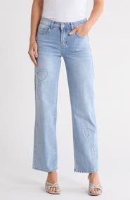 FLYING ANGEL Fray Bow Appliqué Wide-Leg Jeans