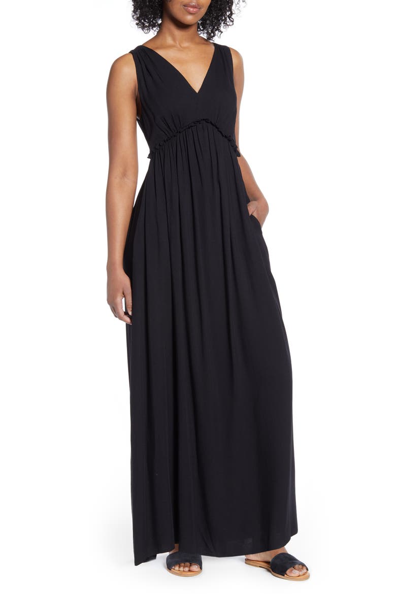 x Hi Sugarplum! Amalfi Border Maxi Dress, Main, color, BLACK