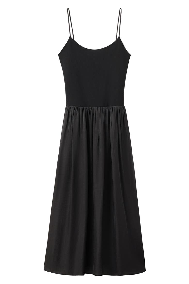 Lace-Up Back Drop Waist Mixed Media Dress, Alternate, color, BLACK