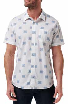TravisMathew Favorite Part Floral Geo Print Short Sleeve Stretch Button-Up Shirt