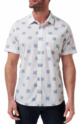 TravisMathew Favorite Part Floral Geo Print Short Sleeve Stretch Button-Up Shirt