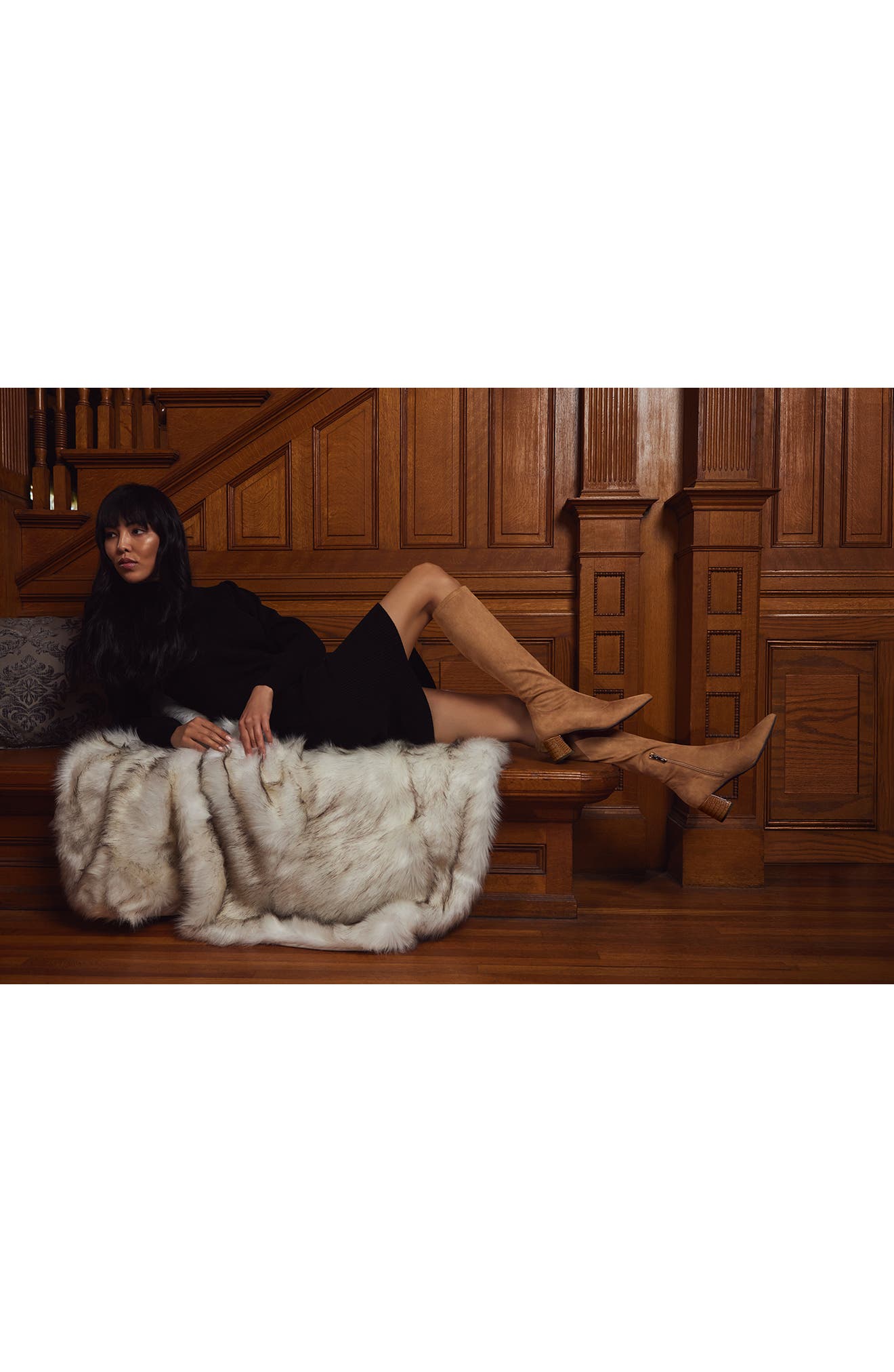 Donald Pliner Pointed Toe Knee High Boot, Alternate, color, Saddle