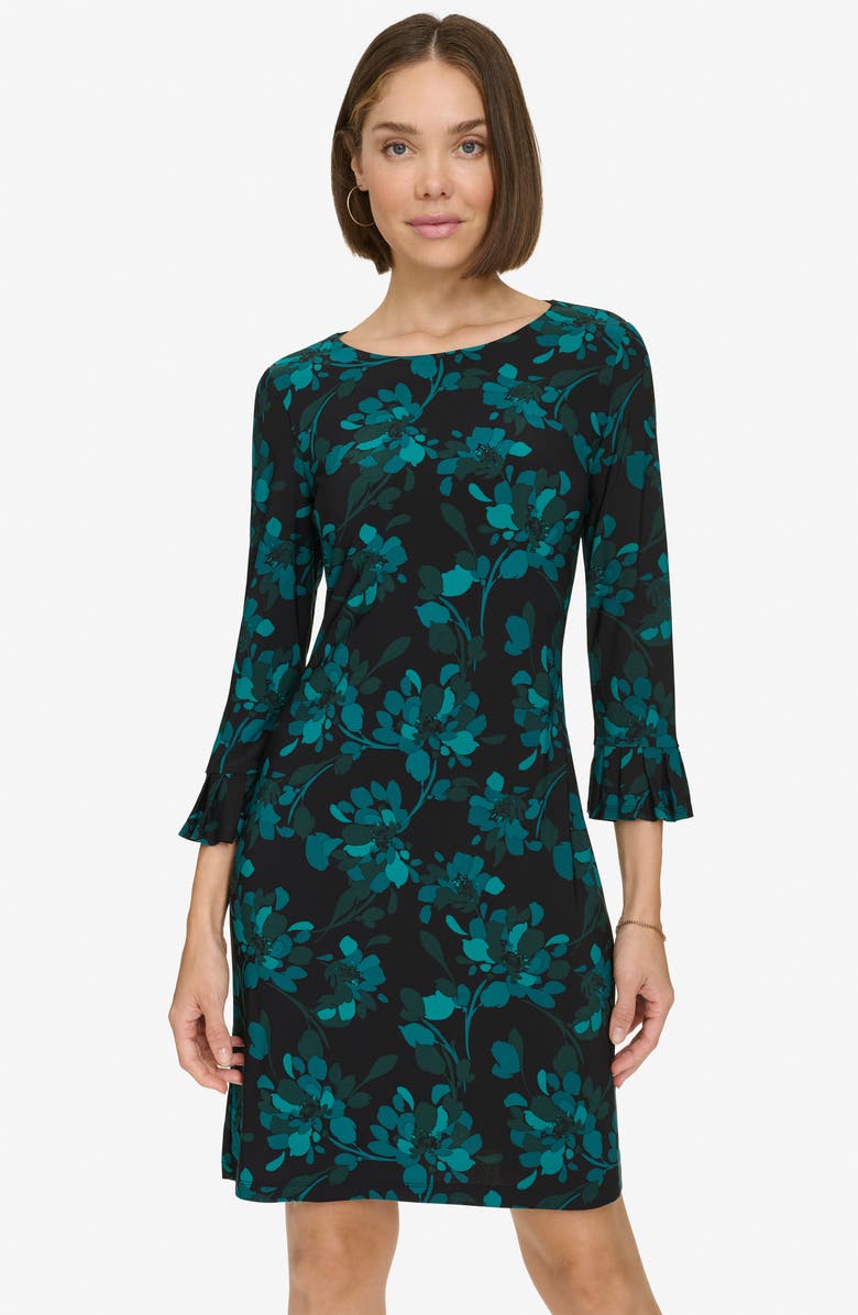 Tommy Hilfiger Pleated Sleeve Jersey Dress, Alternate, color, Cypress Multi