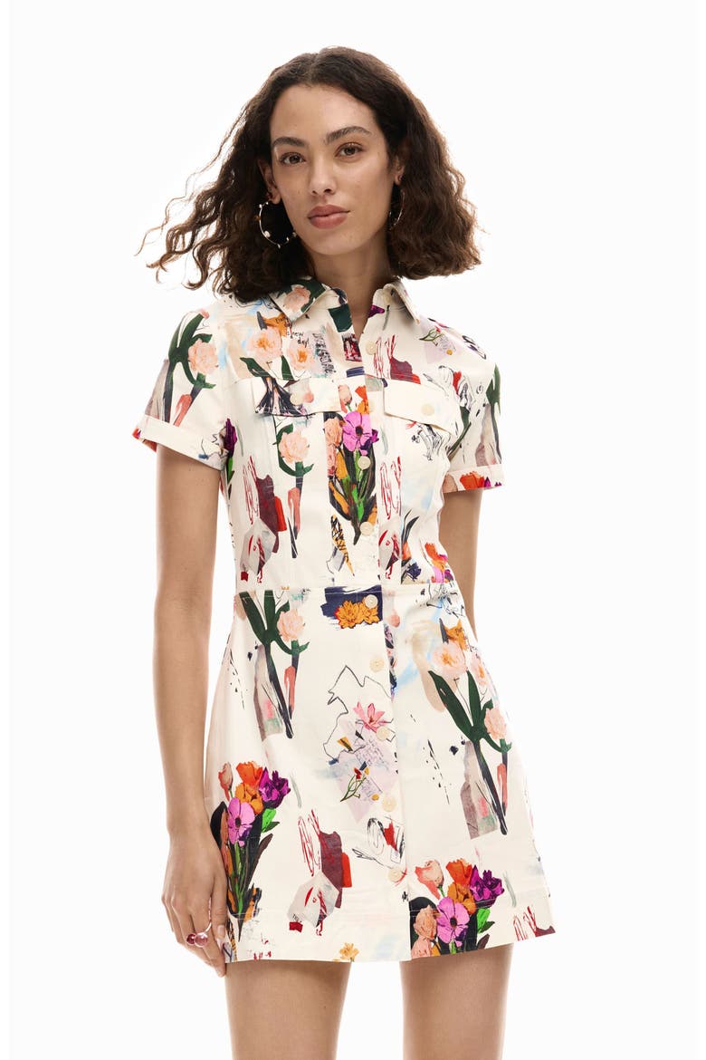 Printed Mini Shirtdress, Alternate, color, MEDIUM BEIGE