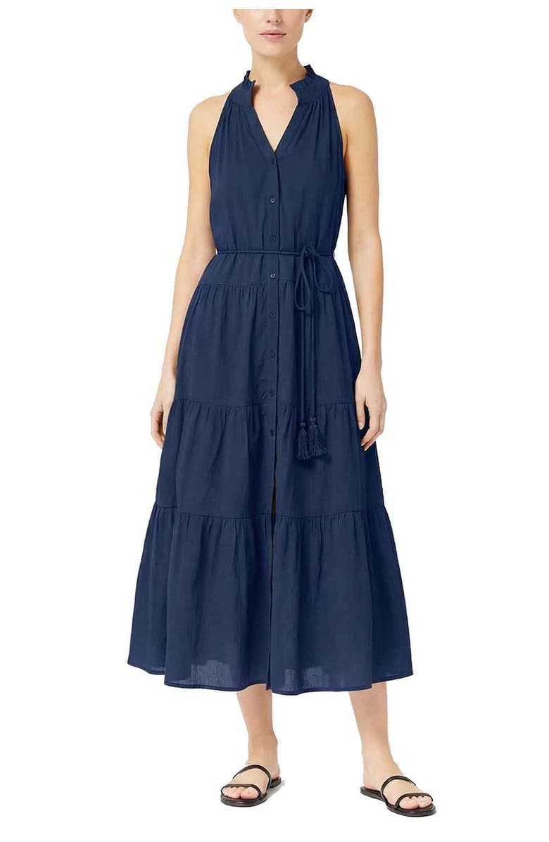 Change of Scenery Tracy Cotton Tiered Midi Shirtdress, Main, color, Navy