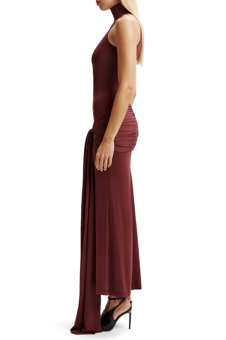 Isadora Mock Neck Tie Front Maxi Dress, Alternate, color, DEEP PLUM
