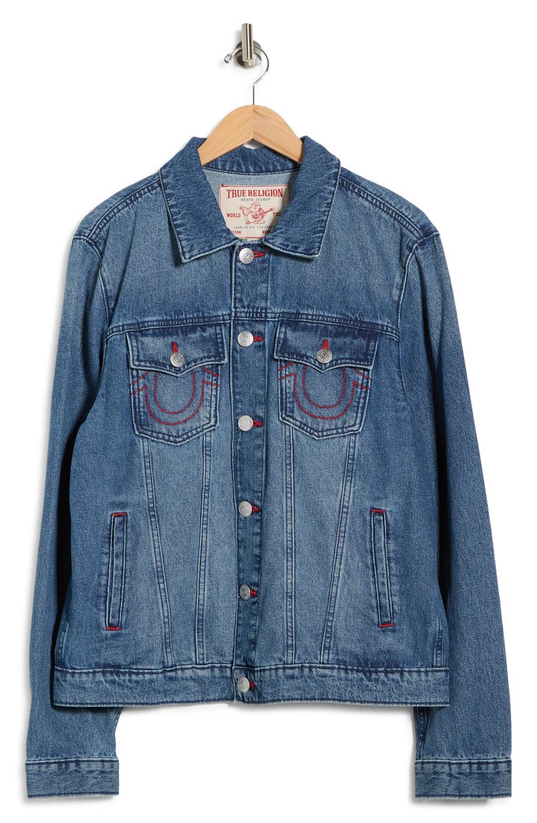 True Religion Jessie Denim Trucker Jacket, Main, color, Medium Blue Quartz