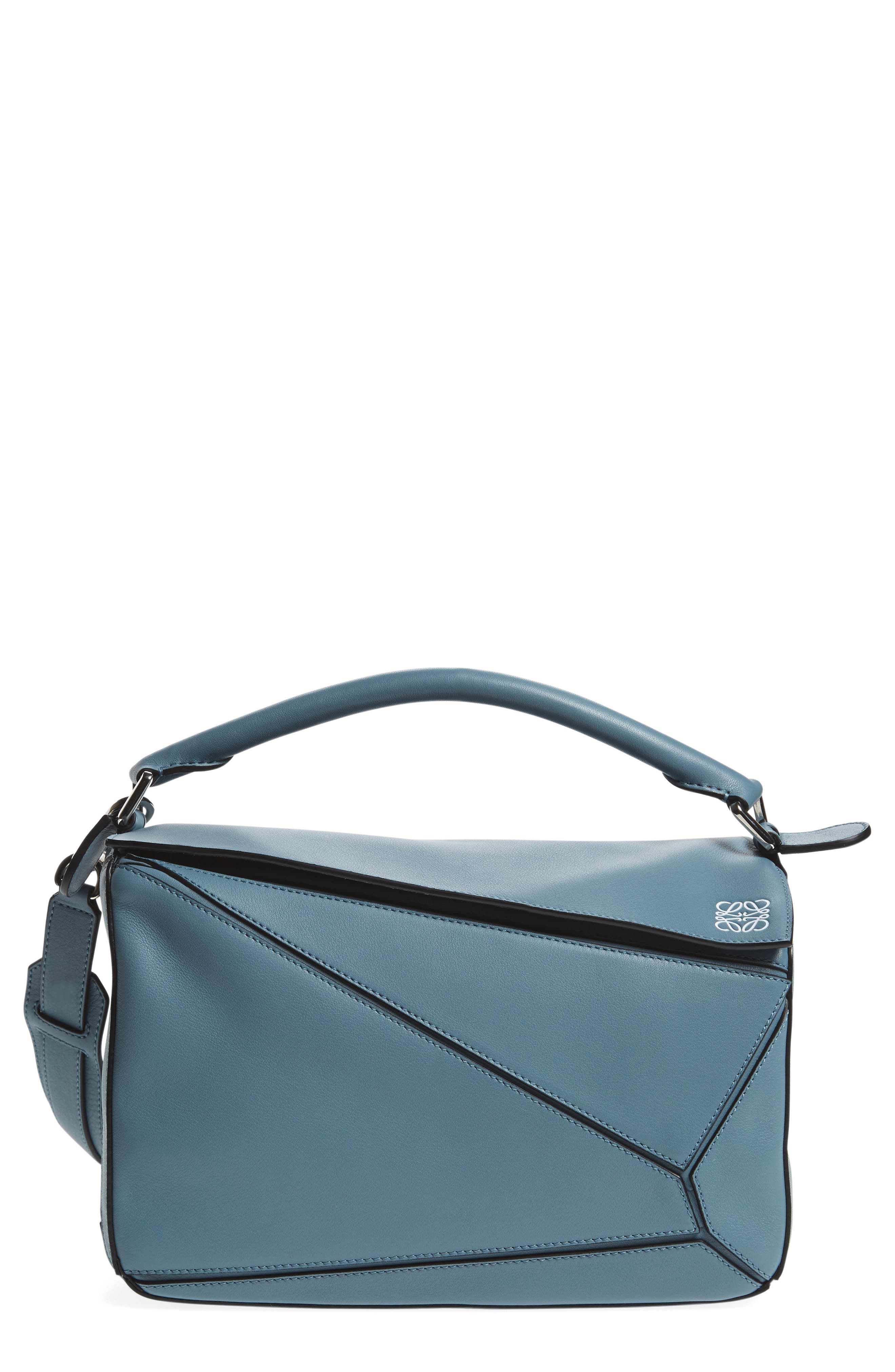 'Puzzle' Leather Bag, Main, color, STONE BLUE