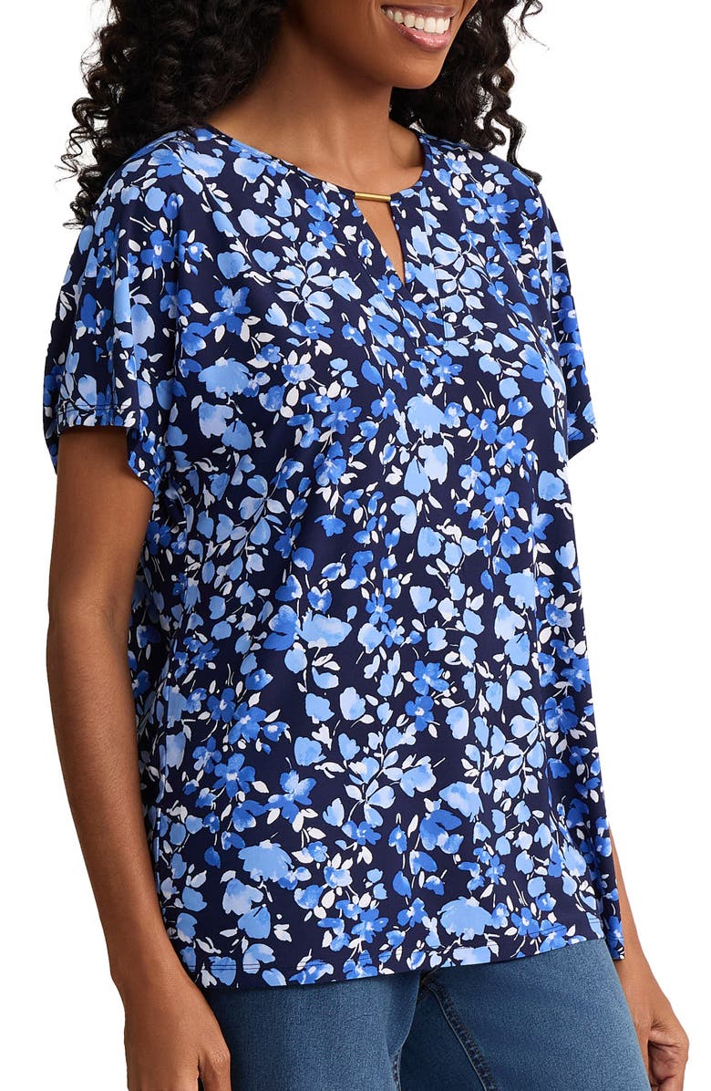 Jones New York Floral Print Top, Alternate, color, Pacific Navy Multi