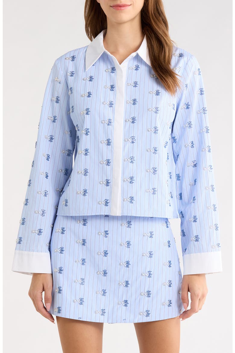 Sabine Beaded Stripe Shirt, Main, color, BLUE WHITE