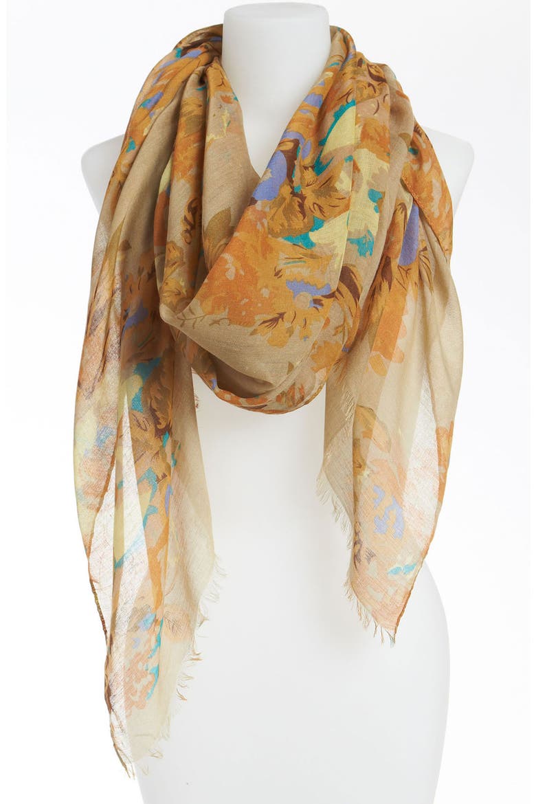 Sheer Floral Scarf, Main, color, MUSTARD