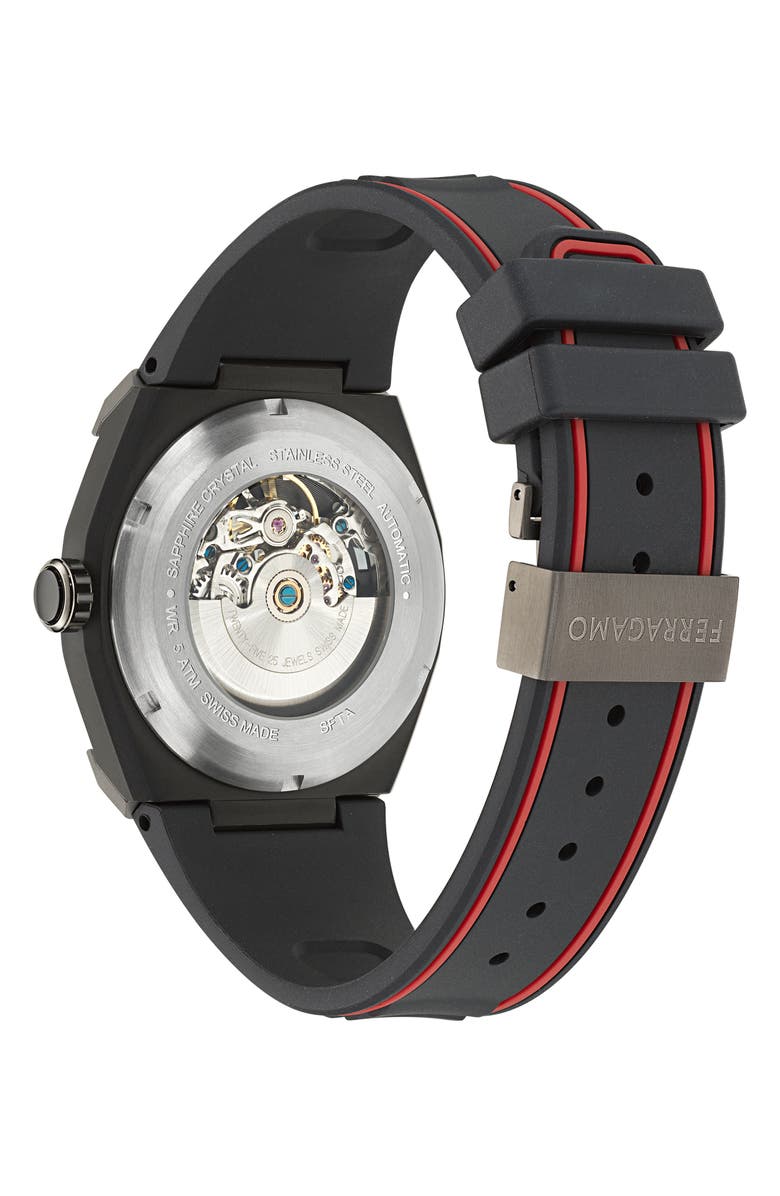 FERRAGAMO Supreme Skeleton Recycled Polyurethane Strap Watch, 43mm, Alternate, color, 