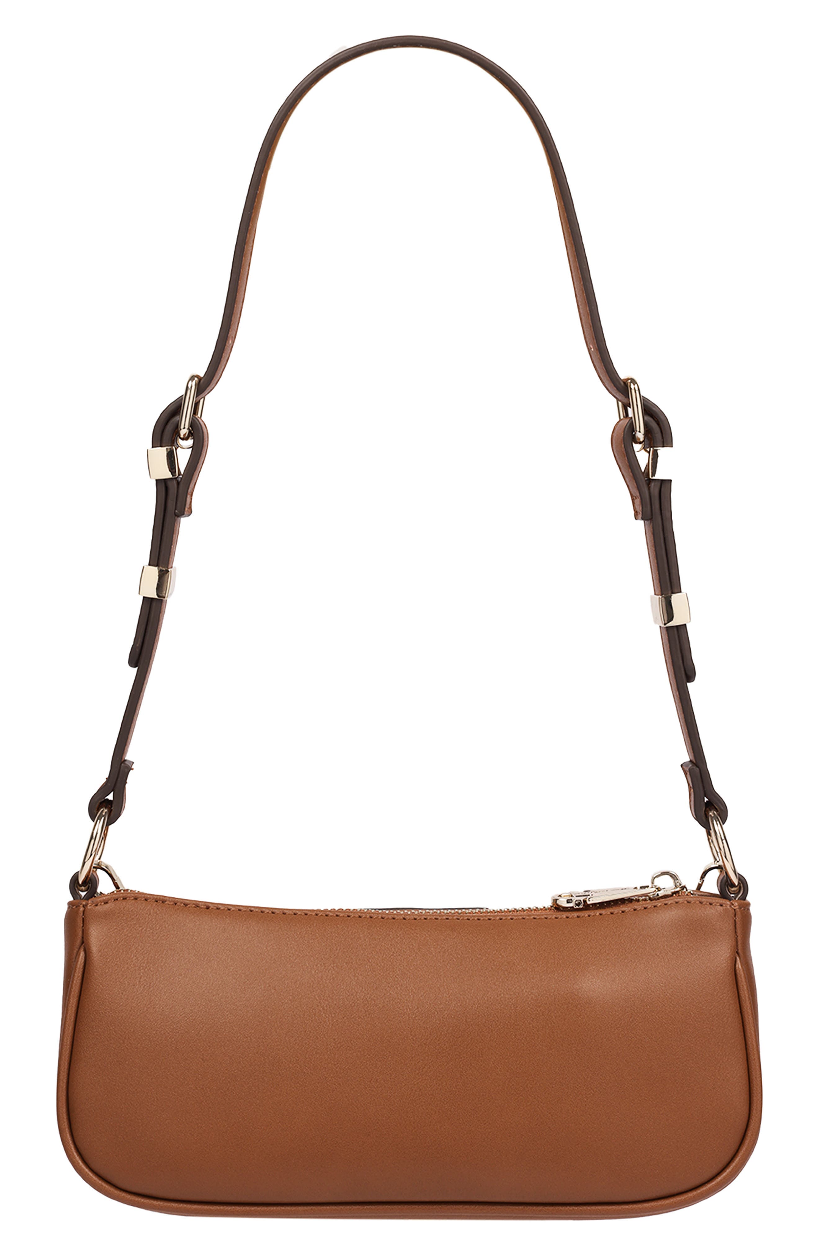 Chain and Studs Faux Leather Shoulder Bag, Alternate, color, COGNAC