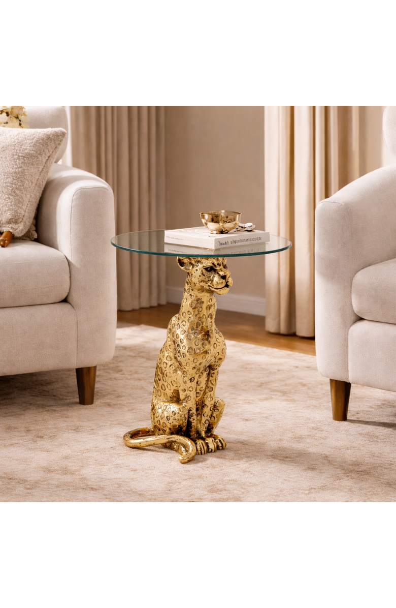 Expo Bazaar Side Table with Glass Top, Alternate, color, Gold