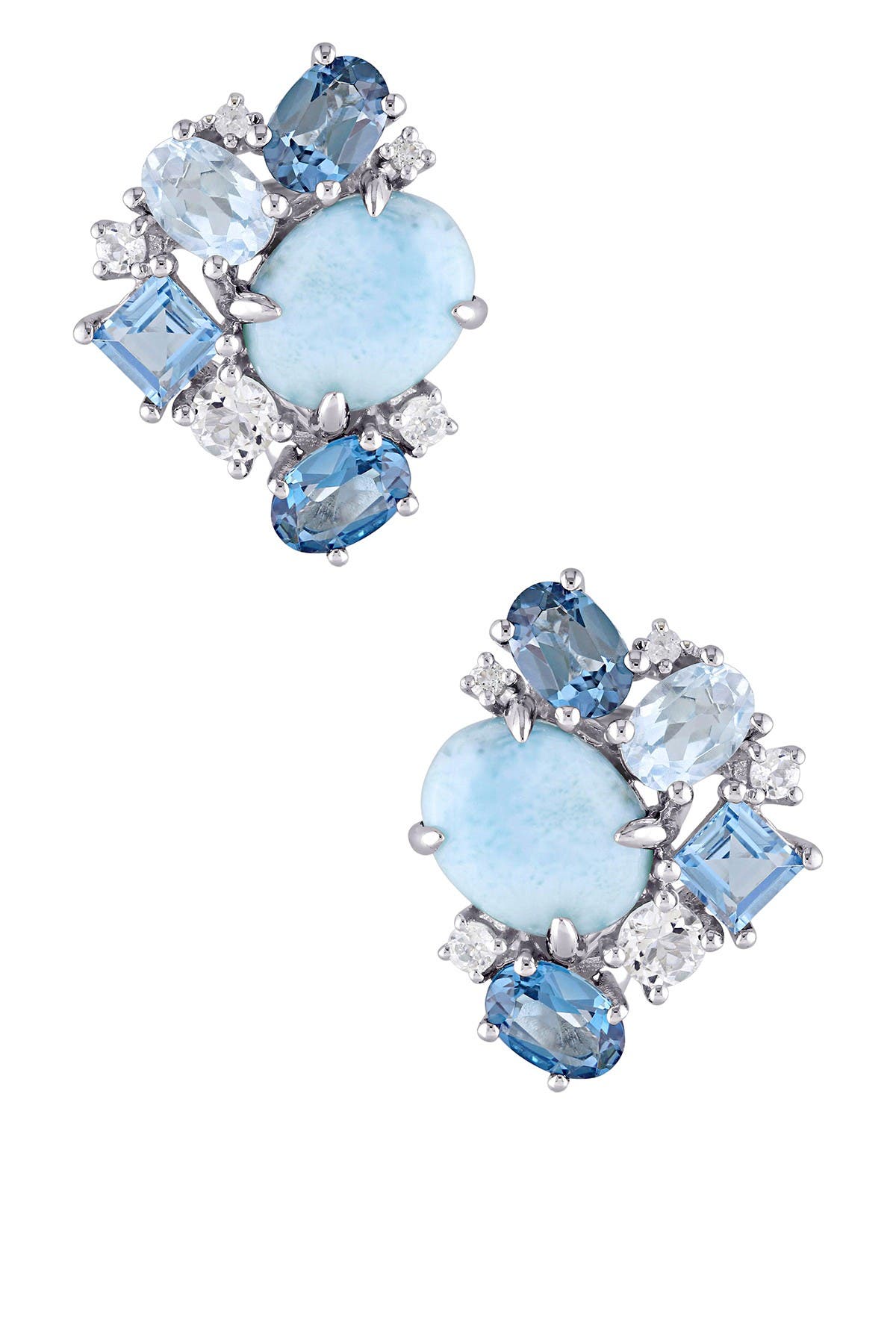 DELMAR Sterling Silver Larimar, London, Sky Blue & White Topaz Cluster Earrings