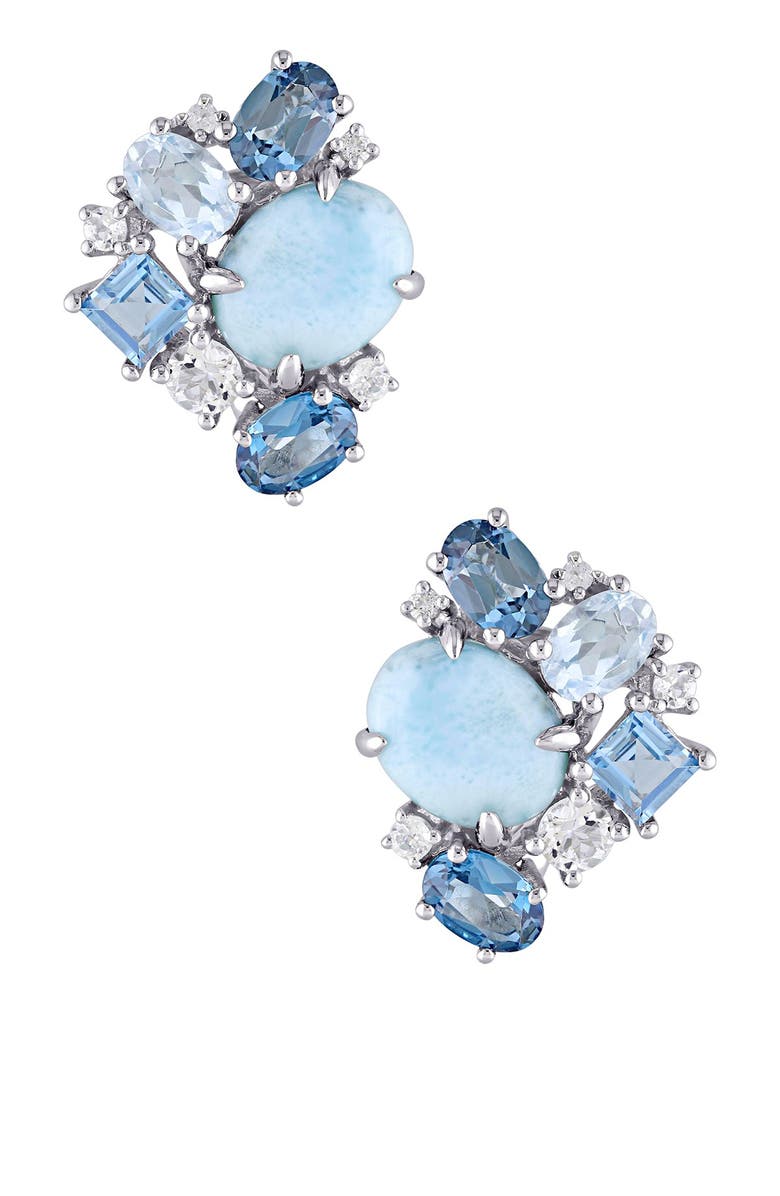 DELMAR Sterling Silver Larimar, London, Sky Blue & White Topaz Cluster Earrings, Main, color, Blue