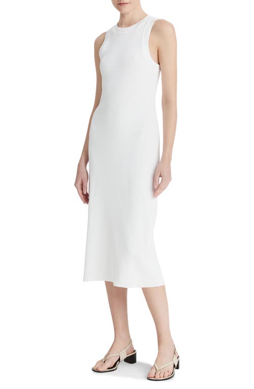 Vince Flared-hem Rib-knit Cotton-blend Jersey Midi Dress In Optic White