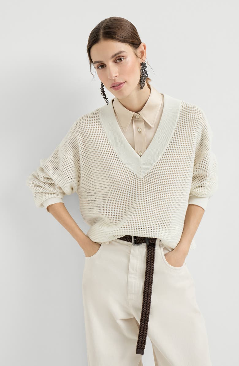 Brunello Cucinelli Cashmere net sweater, Alternate, color, Panama