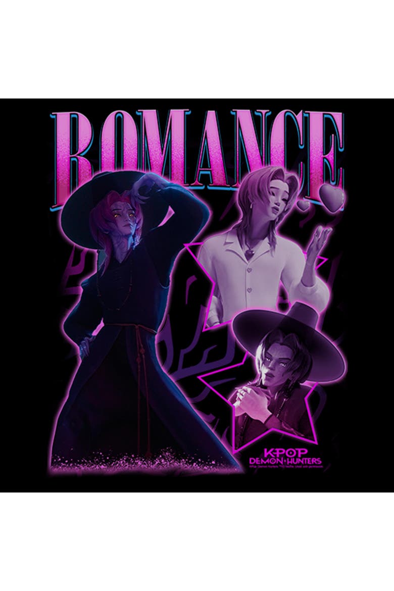 Girls KPop Demon Hunters Idol Romance Collage Cropped T-Shirt, Alternate, color, Black