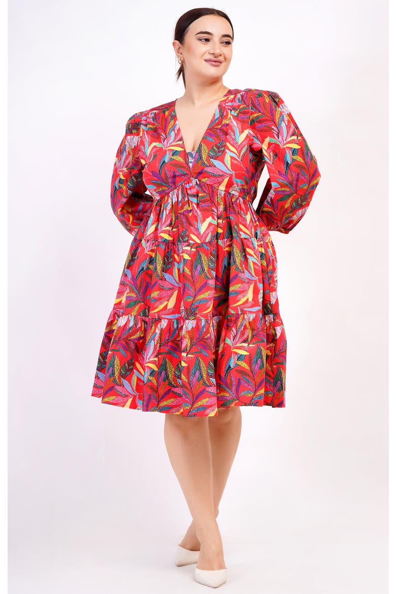 Zariah Empire Waist Mini Dress, Main, color, Palm Foliage Poppy Red