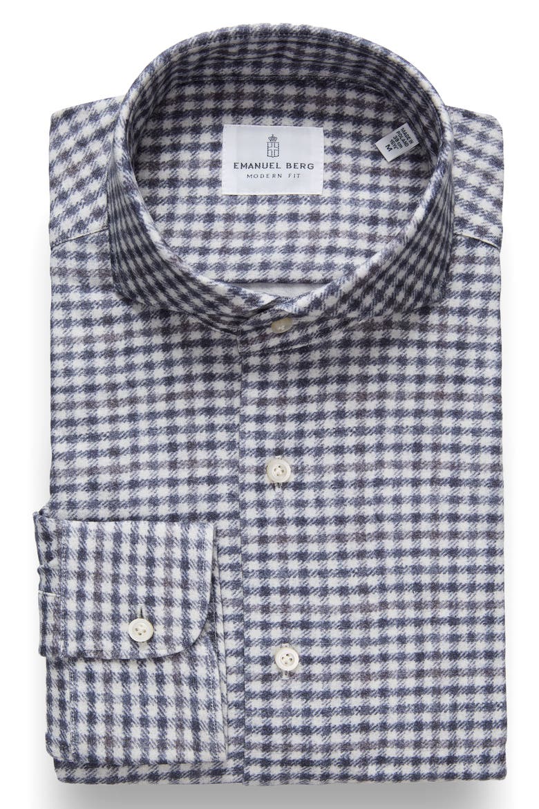 Modern Fit Gingham Check Stretch Cotton Knit Dress Shirt, Main, color, MEDIUM BLUEDNU